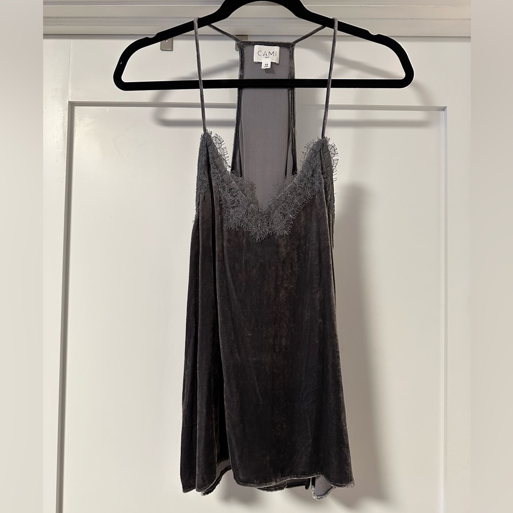 CAMI NYC Velvet Racer Camisole Top with Lace Trim